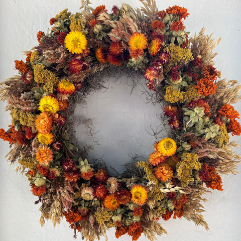 Dried Wreath-Autumnal Tones - Sunny Meadows Flower Farm