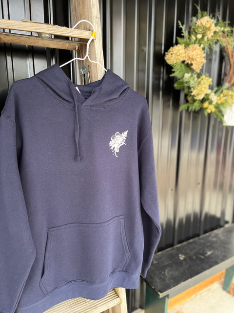 SMFF Logo Hooded Sweatshirt (Navy & White) - Sunny Meadows Flower Farm