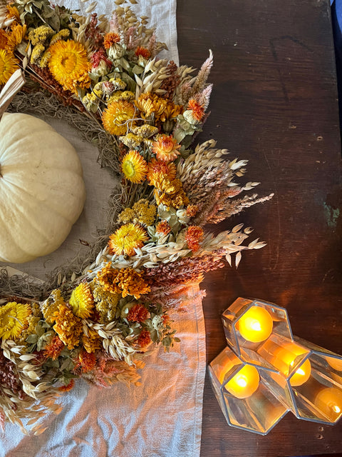Dried Wreath-Autumnal Tones - Sunny Meadows Flower Farm