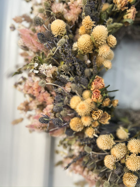 Dried Wreath-Soft + Dreamy - Sunny Meadows Flower Farm