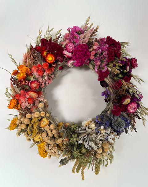 Dried Wreath-Over the Rainbow - Sunny Meadows Flower Farm