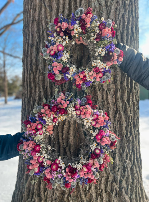 Dried Wreath-Raspberry Beret - Sunny Meadows Flower Farm
