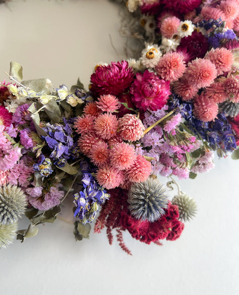 Dried Wreath-Raspberry Beret - Sunny Meadows Flower Farm