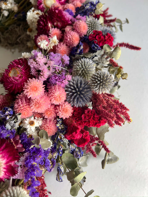 Dried Wreath-Raspberry Beret - Sunny Meadows Flower Farm