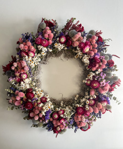 Dried Wreath-Raspberry Beret - Sunny Meadows Flower Farm