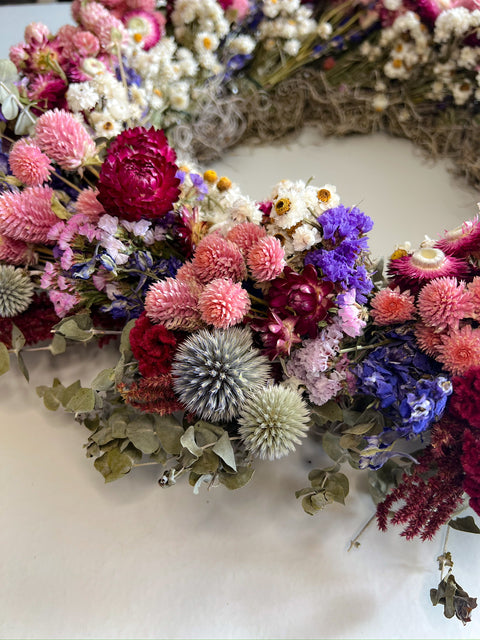 Dried Wreath-Raspberry Beret - Sunny Meadows Flower Farm