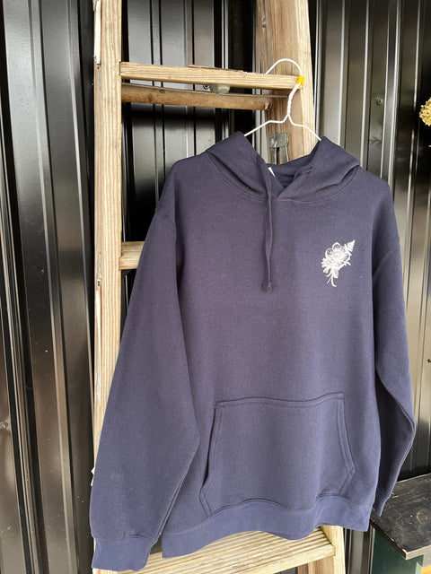 SMFF Logo Hooded Sweatshirt (Navy & White) - Sunny Meadows Flower Farm