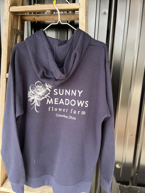 SMFF Logo Hooded Sweatshirt (Navy & White) - Sunny Meadows Flower Farm
