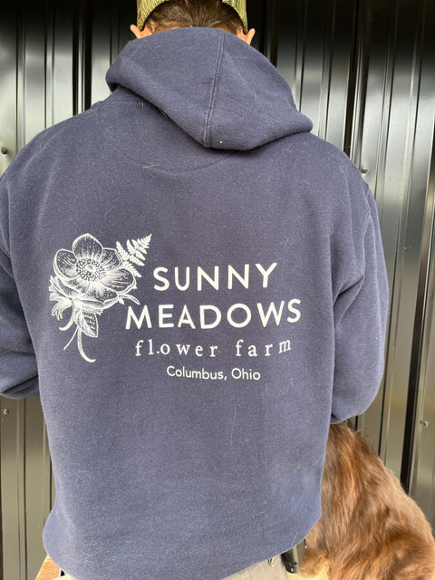 SMFF Logo Hooded Sweatshirt (Navy & White) - Sunny Meadows Flower Farm
