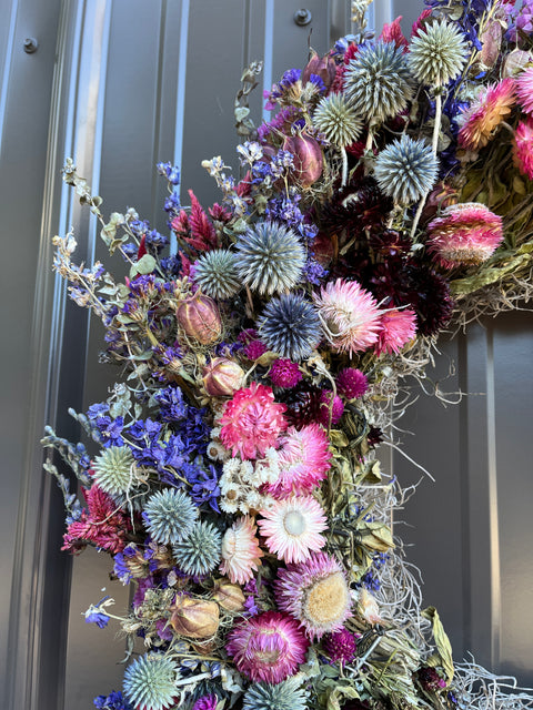 Dried Wreath-Raspberry Beret - Sunny Meadows Flower Farm