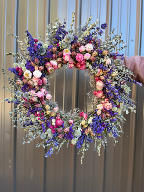 Dried Wreath-Raspberry Beret - Sunny Meadows Flower Farm